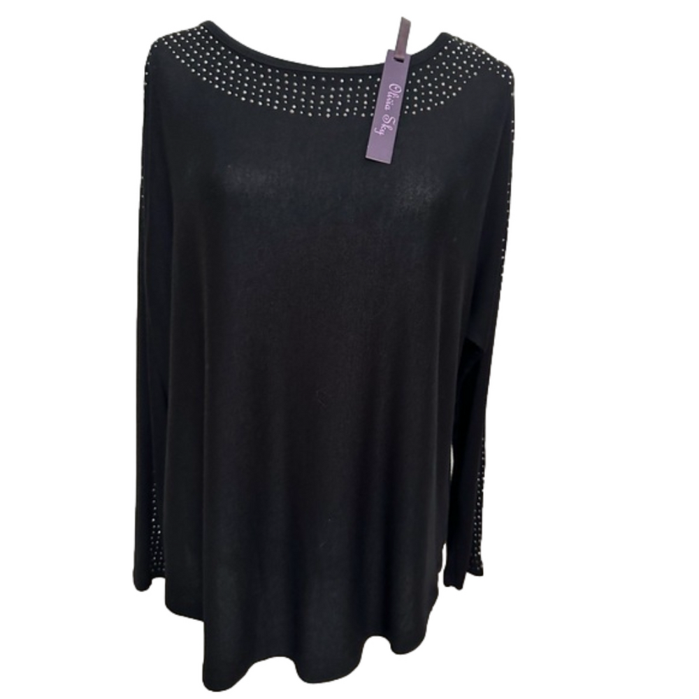 Olivia Sky Embellished Long Sleeve Lightweight Sweater Top NWT
